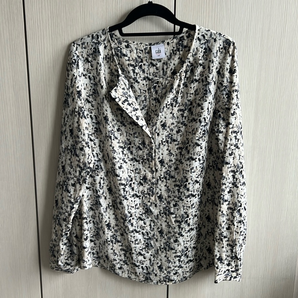Cabi long sleeve blouse, black, grey, taupe